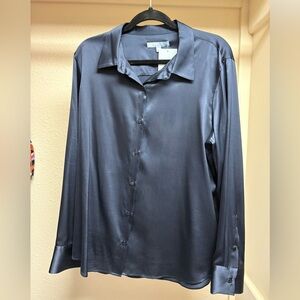 Point Collar Long Sleeve Stretch Silk Charmeuse Blouse